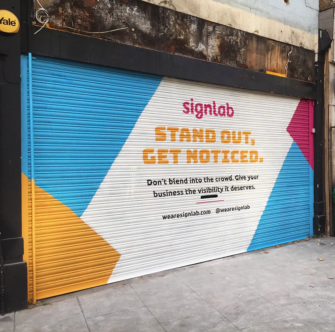 Colourful Graphic Shutter Signwriting for Signlab London